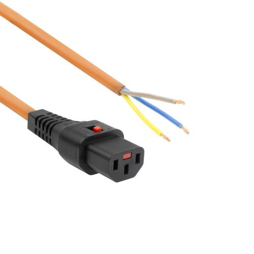 Apparatkabel IEC-LOCK C13-öppen ände 3m ORANGE