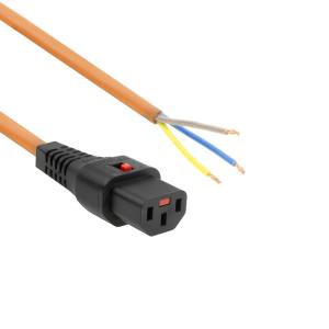 Apparatkabel IEC-LOCK C13-öppen ände 3m ORANGE
