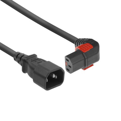 Apparatkabel C13 vinklad nedåt IEC LOCK+ - C14 / SVART