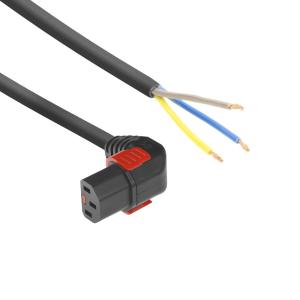 Apparatkabel C13 vinklad nedåt IEC LOCK+ - öppen ände - SVART