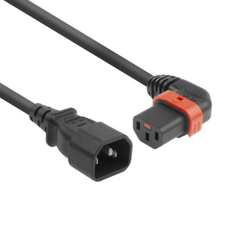 Apparatkabel C13 vinklad vänster IEC LOCK+ - C14 / SVART