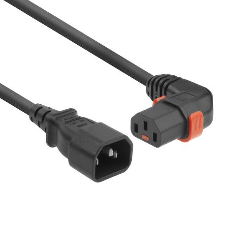Apparatkabel C13 vinklad höger IEC LOCK+ - C14 / SVART