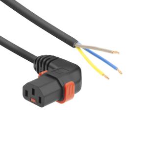 Apparatkabel C13 vinklad höger IEC LOCK+ - öppen ände - SVART
