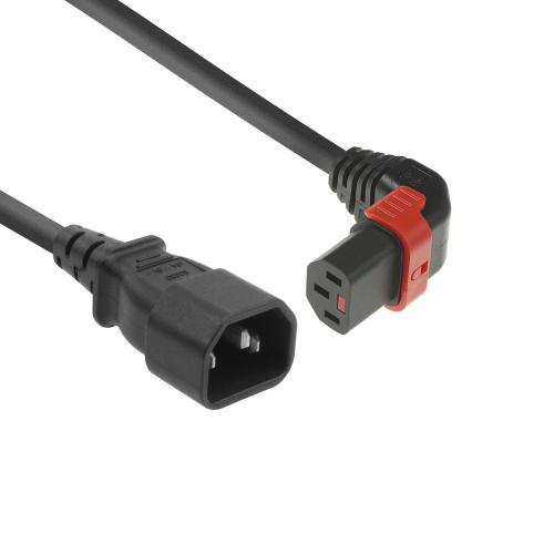 Apparatkabel C13 vinklad uppåt IEC LOCK+ - C14 / SVART