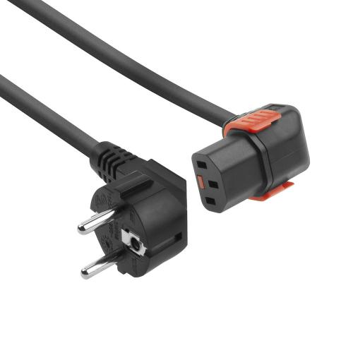 Apparatkabel Schuko vinklad-C13 vinklad nedåt IEC LOCK+ - SVART