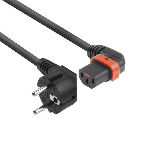 Apparatkabel Schuko vinklad-C13 vinklad vänster IEC LOCK+ - SVART