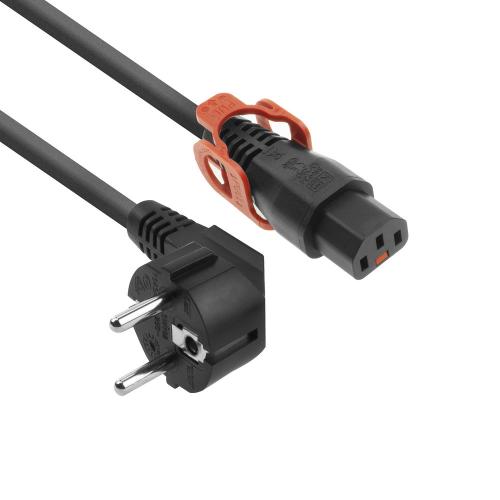 Apparatkabel Schuko vinklad-C13 rak IEC LOCK+ - SVART