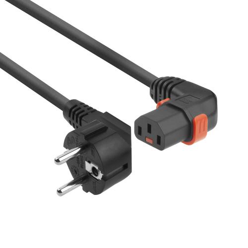 Apparatkabel Schuko vinklad-C13 vinklad höger IEC LOCK+ - SVART