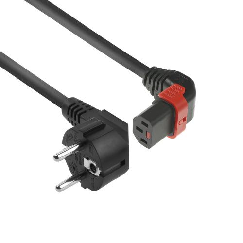 Apparatkabel Schuko vinklad-C13 vinklad uppåt IEC LOCK+ - SVART