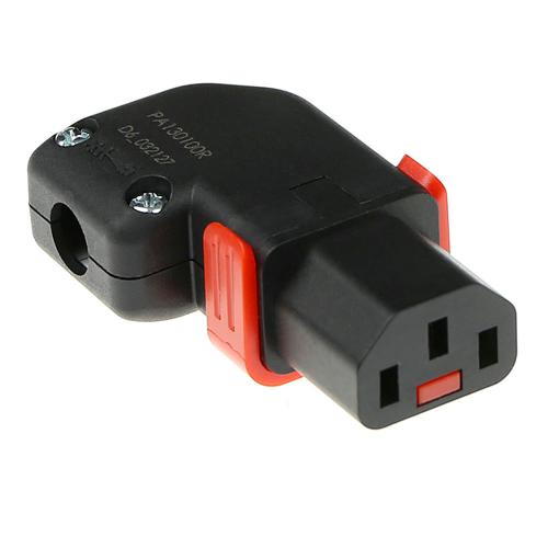 C13 IEC Lock+ ommonterbar kontakt, vänster- eller höger-vinklad - SVART LSZH