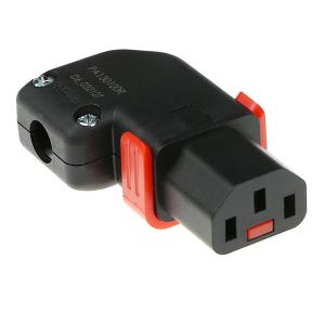 C13 IEC Lock+ ommonterbar kontakt, vänster- eller höger-vinklad - SVART LSZH