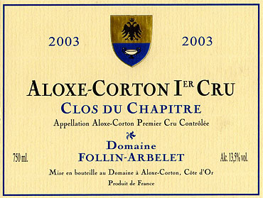 Domaine Follin-Arbelet  -  Aloxe-Corton 1er Cru ”Clos du Chapitre” 2021 (rött)