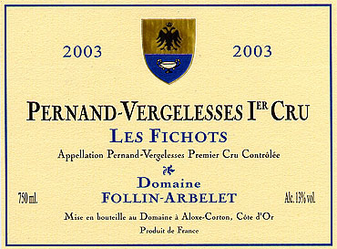 Domaine Follin-Arbelet  -  Pernand Vergelesses 1er Cru ”Les Fichots” 2021 (rött)