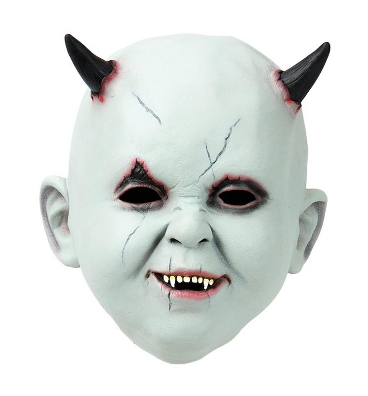 LATEX MASK BABY FACE W. HORNS