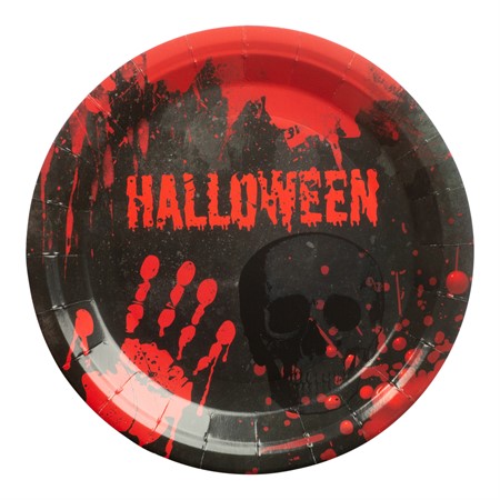 PAPER PLATE BLOODY HAND 8-P  23 CM