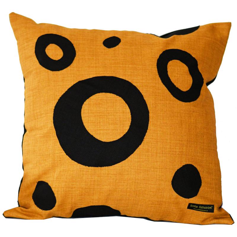 Dots padded pillow yellow / black 60x60 cm, 24"x24"