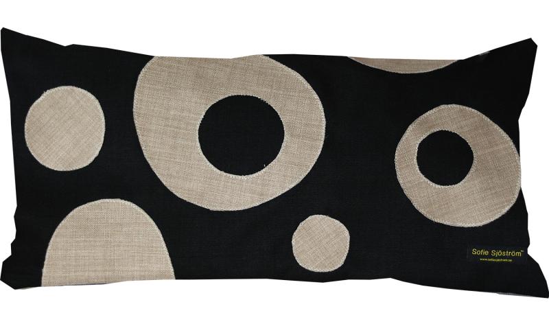 Dots padded pillow black/beige 65x35 cm