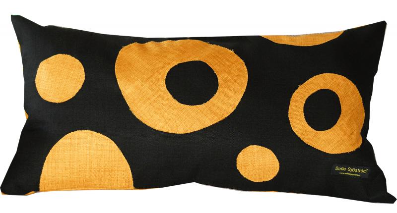 Dots padded pillow yellow/black 65x35 cm