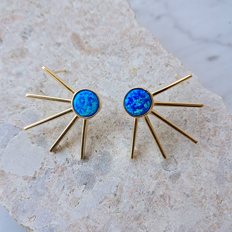 STRÅLA BLUE OPAL earrings, gold plated