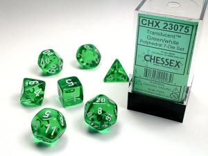 Translucent Polyhedral Green/white 7-Die Set