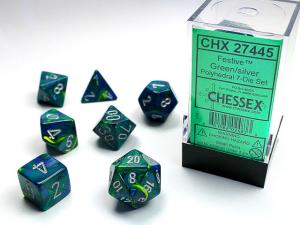 Festive Polyhedral Green w/silver 7-Die Set