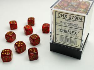 Glitter 12 mm d6 Ruby/gold Dice Block (36 dice)
