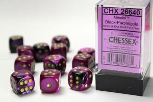 Gemini 16mm d6 Black-Purple w/gold Dice Block (12 dice)
