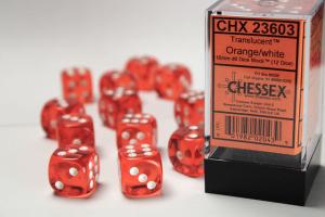 Translucent 16mm d6 Orange/white Dice Block (12 dice)