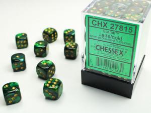 Scarab 12mm d6 Jade/gold Dice Block (36 dice)