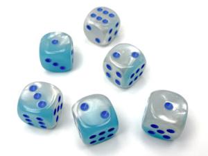 Gemini 16mm d6 Pearl Turquoise-White/blue Luminary Dice Block (12 dice)