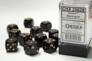 Opaque 16mm d6 Black/gold Dice Block (12 dice)