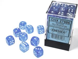 Borealis 12mm d6 Sky Blue/white Luminary Dice BlockTM (36 dice)