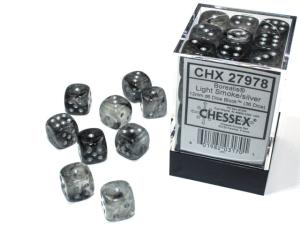 Borealis 12mm d6 Light Smoke/silver Luminary Dice BlockTM (36 dice)