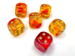 Gemini 16mm d6 Translucent Red-Yellow/gold Dice Block (12 dice)