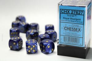 Scarab 16mm d6 Royal Blue/gold Dice Block (12 dice)