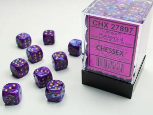 Lustrous12mm d6 Purple w/gold Dice Block (36 dice)