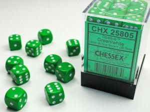 Opaque 12mm d6 Green/white Dice Block Dice Block (36 dice)