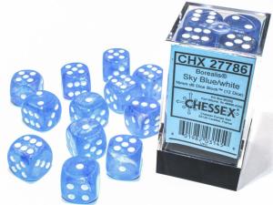 Borealis 16mm d6 Sky Blue/white Luminary Dice BlockTM (12 dice)