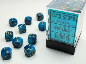 Phantom 12mm d6 Teal/gold Dice Block