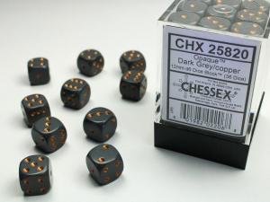Opaque 12mm d6 Dark Grey w/copper Dice Block (36 dice)