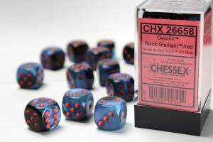 Gemini 16mm d6 Black-Starlight w/red Block (12 dice)