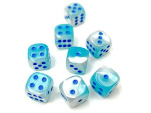 Gemini 12mm d6 Pearl Turquoise-White/blue Luminary Dice Block (36 dice)