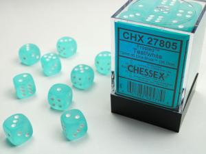 Frosted 12mm d6 Teal/white Dice Block (36 dice)