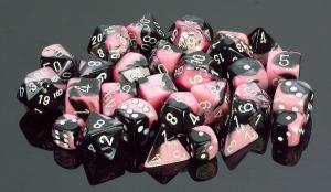 Gemini Polyhedral Black-Pink w/white Set of Ten d10´s