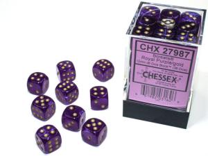 Borealis 12mm d6 Royal Purple/gold Luminary Dice BlockTM (36 dice)