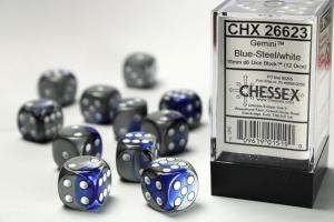 Gemini 16mm d6 Blue-Steel/white Dice Block (12 dice)