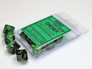 Gemini Black-Green w/gold Set of Ten d10s