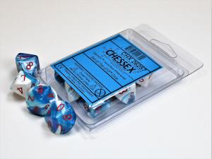 Gemini Astral Blue-White w/red Set of Ten d10s