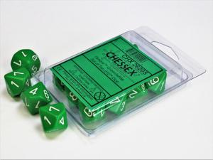 Opaque Polyhedral Ten d10 Set Green/white