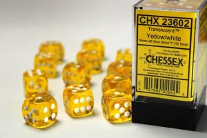 Translucent 16mm d6 Yellow/white Dice Block (12 dice)